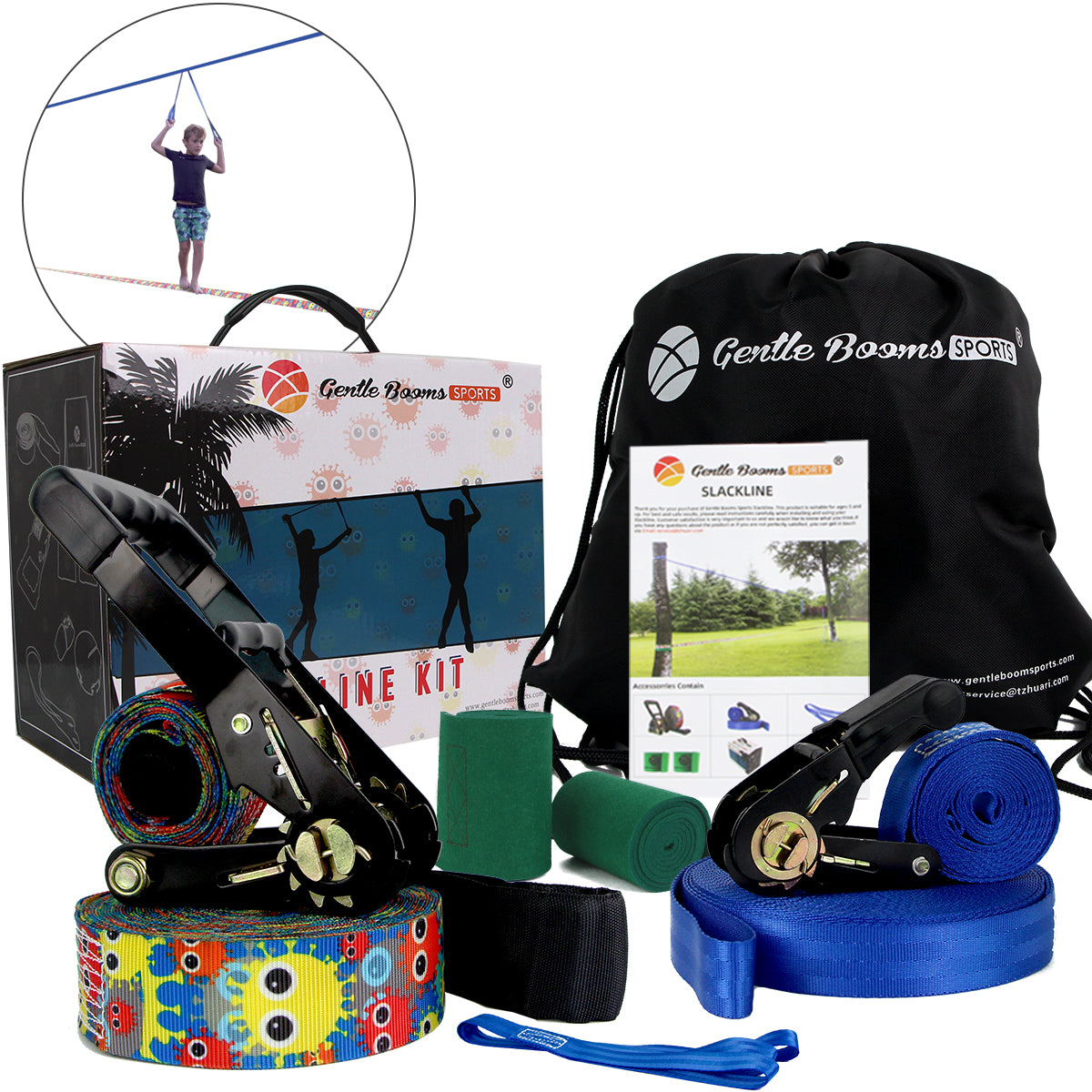 Ninja Slackline Kit, Ninja Slackline for Kids Gentle Boom Sports
